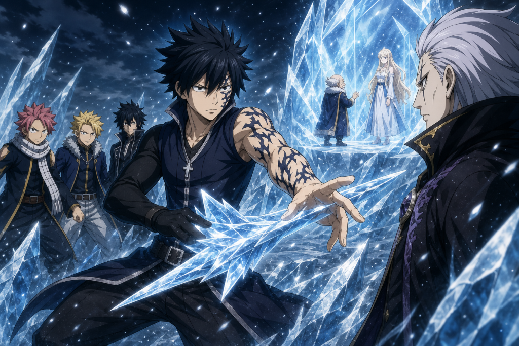 Gray uses Ice Devil Slayer Magic against Mard Geer while Makarov faces Lumen Histoire in an original Fairy Tail Episode 261 fan editorial image