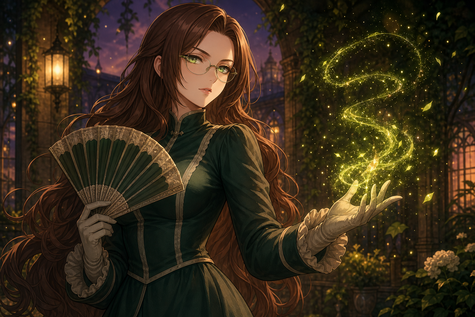 Evergreen channels Fairy Magic while her glasses glow with Stone Eyes power