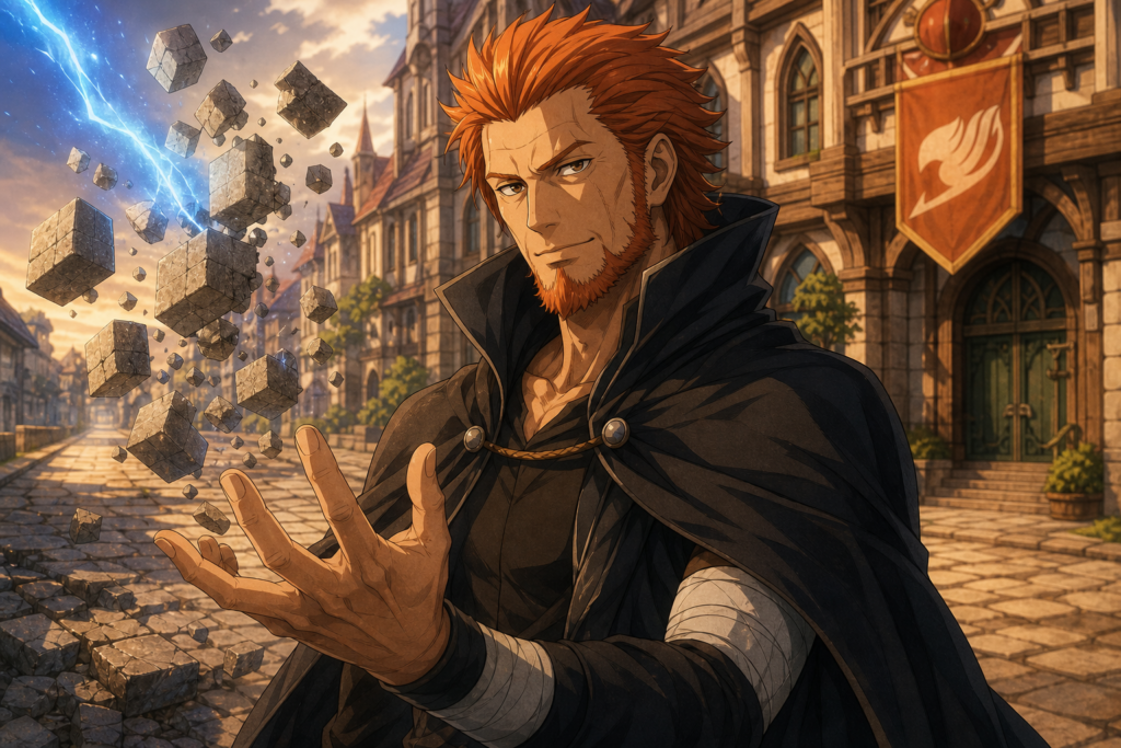 Gildarts Clive controls Crash Magic as stone separates into precise floating fragments