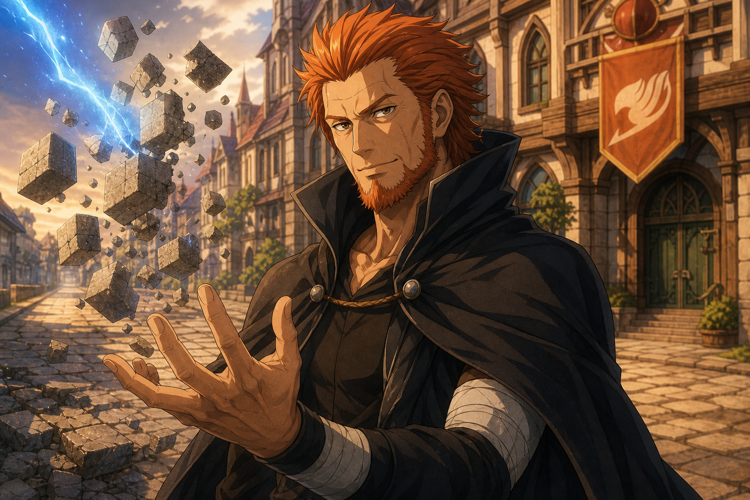 Gildarts Clive controls Crash Magic as stone separates into precise floating fragments