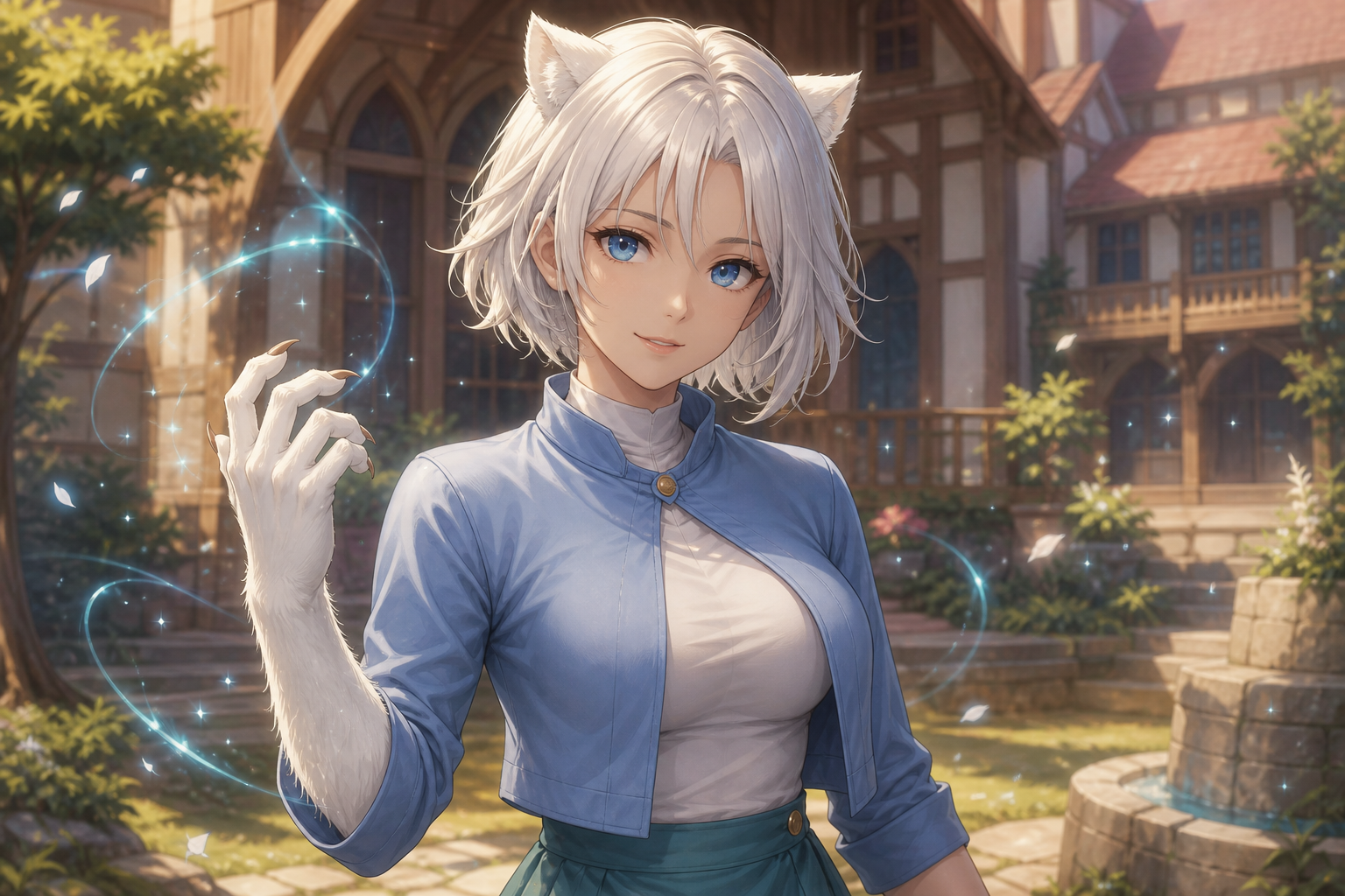 Lisanna Strauss uses Animal Soul magic before the Fairy Tail guild hall
