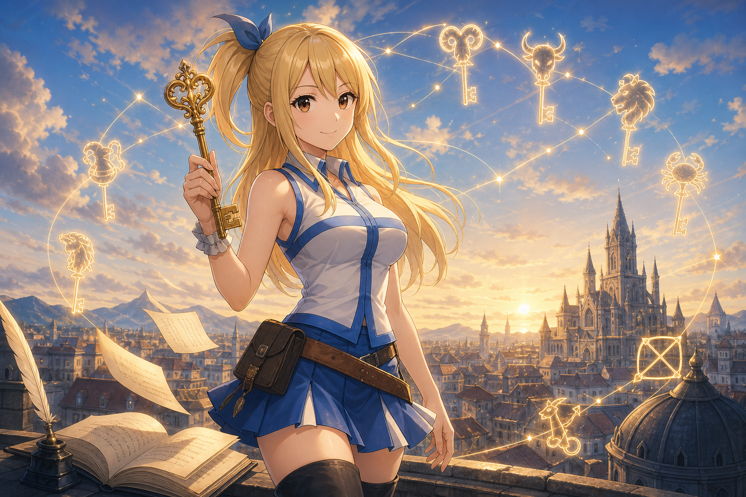 Lucy Heartfilia uses Celestial Spirit Magic inside the Fairy Tail guild hall