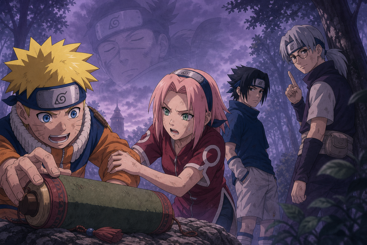 Sakura stops Naruto from opening the Earth Scroll as Kabuto warns Team 7 in Naruto Episode 35