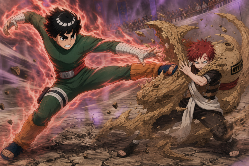 Rock Lee opens the Inner Gates against Gaara in Naruto Episode 49