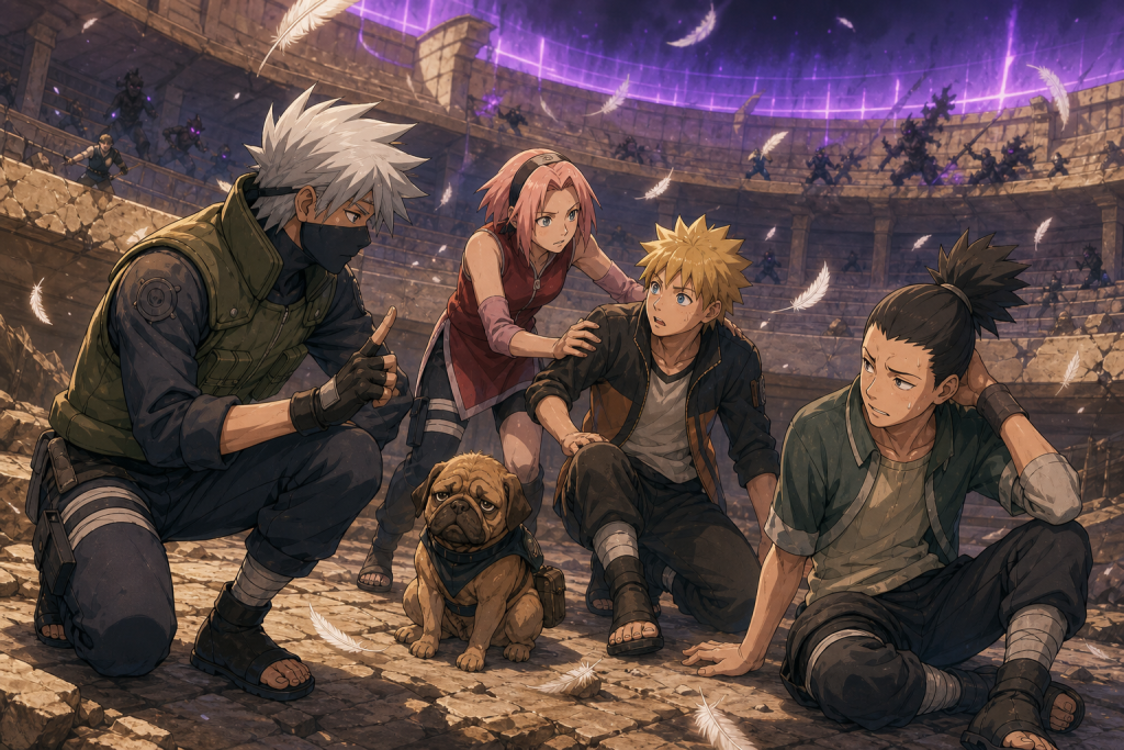 Kakashi assigns Sakura, Naruto, Shikamaru and Pakkun an A-rank mission in Naruto Episode 69