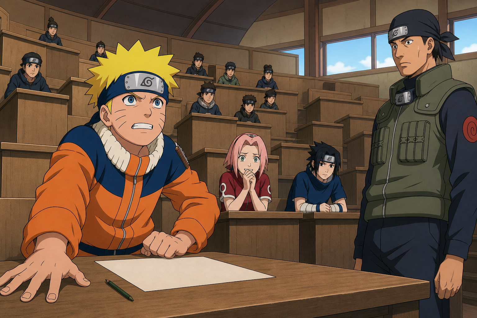 Naruto raises his hand and refuses to quit during Ibiki Morino's tenth question