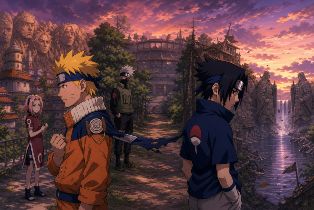 Part I Naruto and Sasuke face opposite futures while Sakura and Kakashi stand between Konoha and the Valley of the End