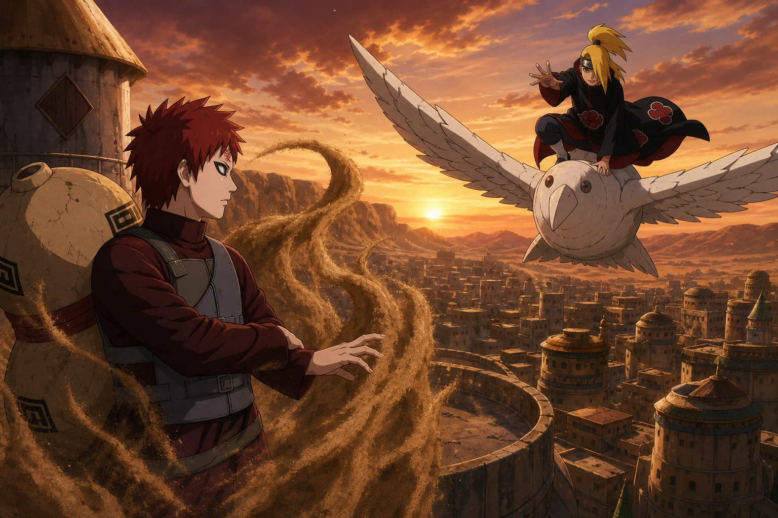 Sasori and Deidara enter the Hidden Sand while Naruto and Sakura begin Kakashi’s bell test in Shippuden Episode 2
