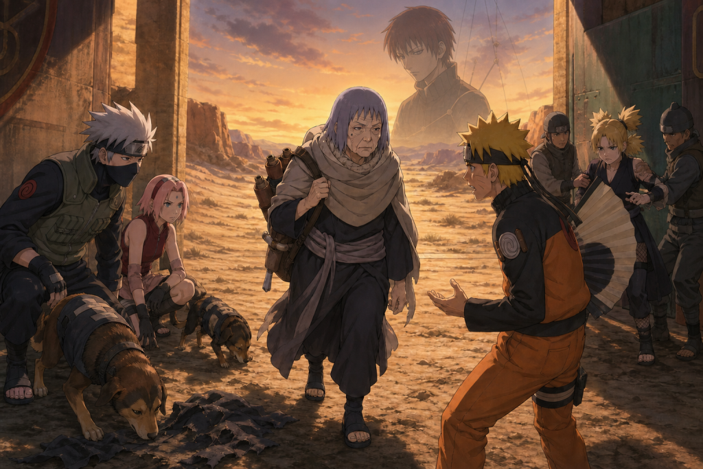 Chiyo leaves retirement with Team Kakashi while Naruto rejects fatalism about Gaara in Naruto Shippuden Episode 12