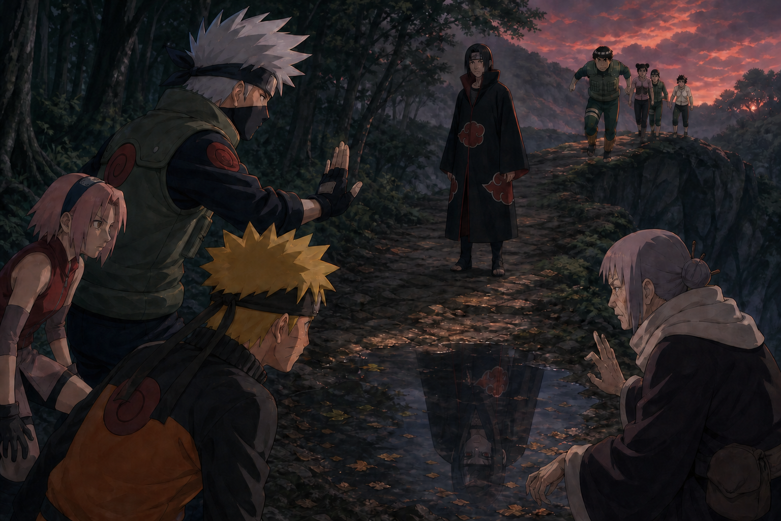 Kakashi warns Naruto and Team Kakashi not to meet Itachi's Sharingan gaze in Naruto Shippuden Episode 13