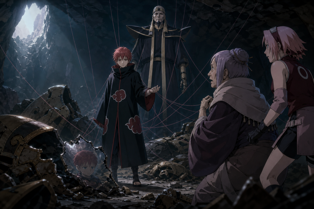Chiyo and Sakura confront youthful Sasori and his Third Kazekage human puppet in Naruto Shippuden Episode 21