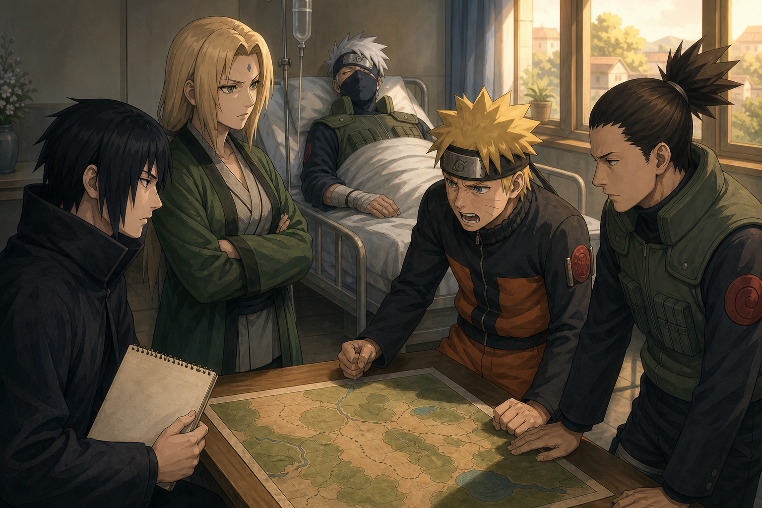 Naruto rejects Sai's place on the new Team Kakashi as Tsunade and Yamato plan the mission beside hospitalized Kakashi in Naruto Shippuden Episode 33