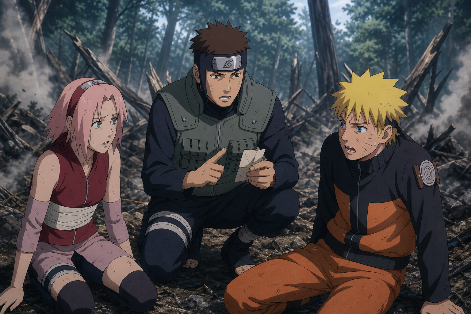 Yamato briefs shocked Naruto and injured Sakura about Danzo's possible alliance with Orochimaru in Naruto Shippuden Episode 45