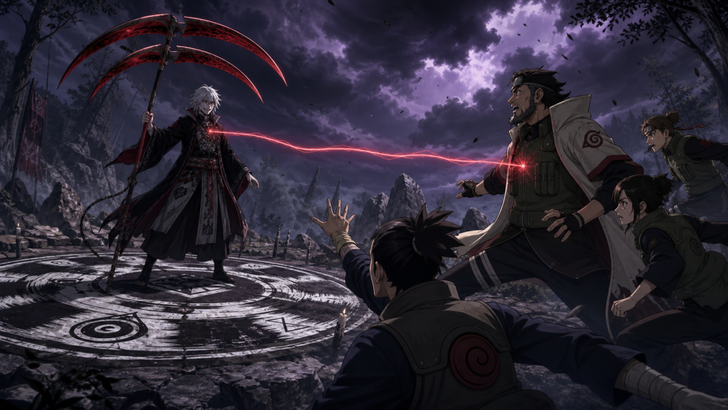 Hidan's ritual links his body to Asuma while Shikamaru recognizes the danger in Naruto Shippuden Episode 78