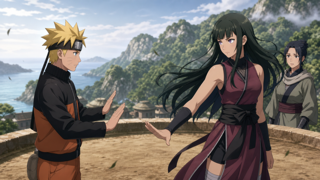 Naruto refuses to claim Shizuka after their Nadeshiko Village duel while Tokiwa watches in Naruto Shippuden Episode 235