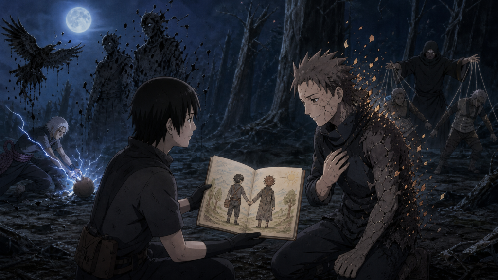 Sai shows Shin their completed picture book as his reanimated brother begins to find peace in Naruto Shippuden Episode 263