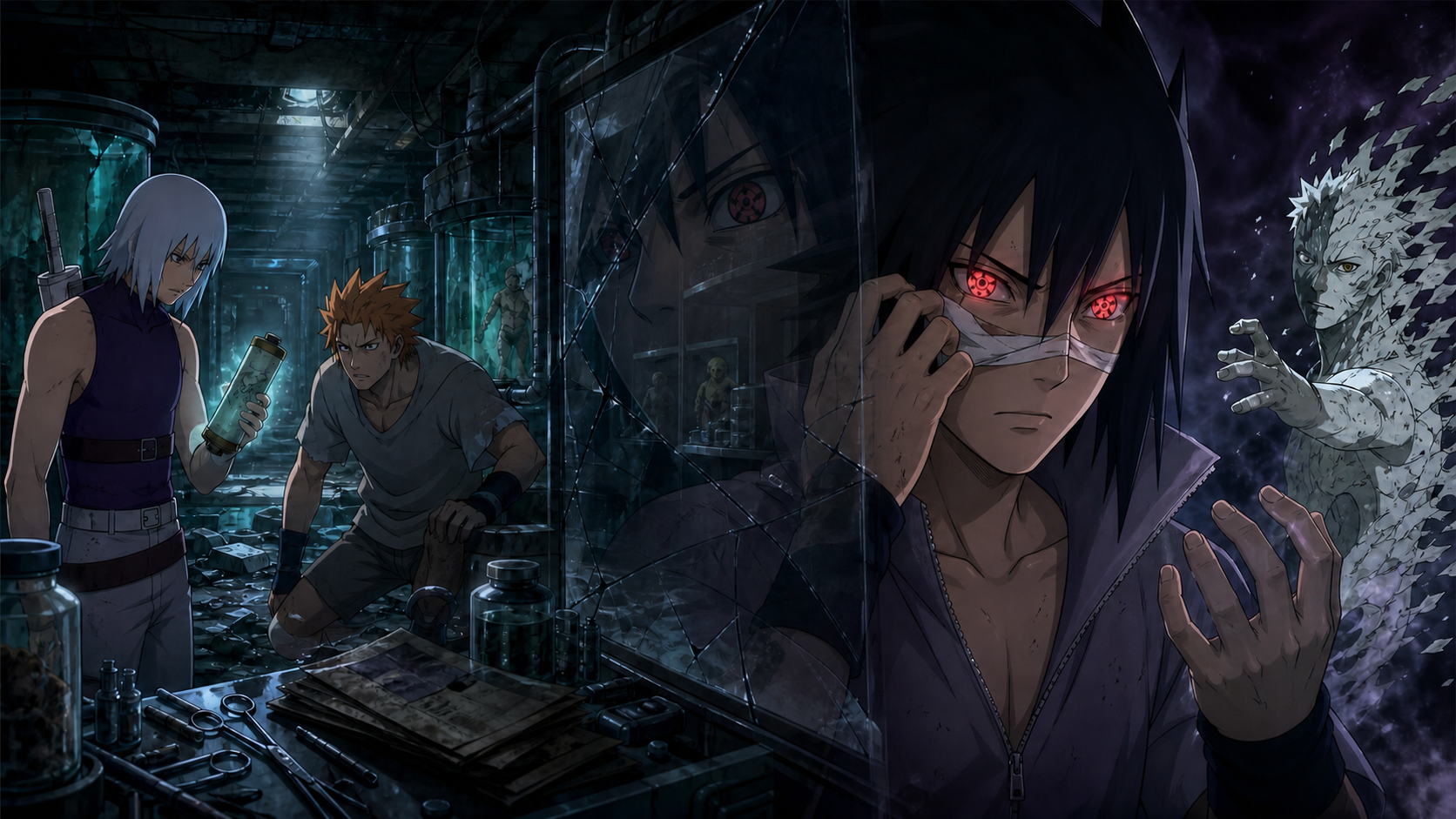 Suigetsu and Jugo uncover a hidden scroll as Sasuke reveals his Eternal Mangekyo Sharingan in Naruto Shippuden Episode 331
