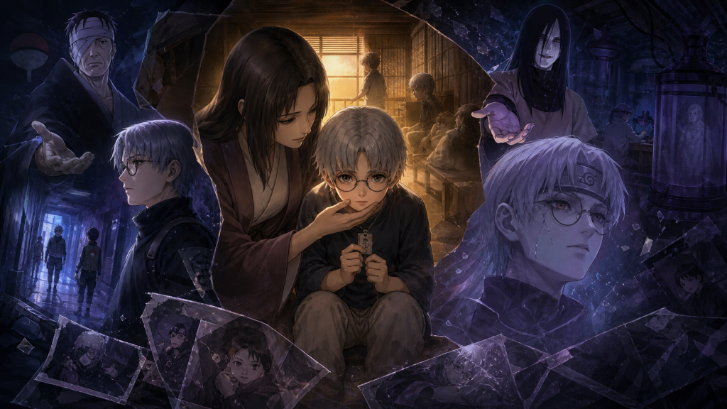 Young Kabuto sits with Nonou at the Leaf orphanage while Root missions, Danzo and Orochimaru fracture his identity in Naruto Shippuden Episode 336