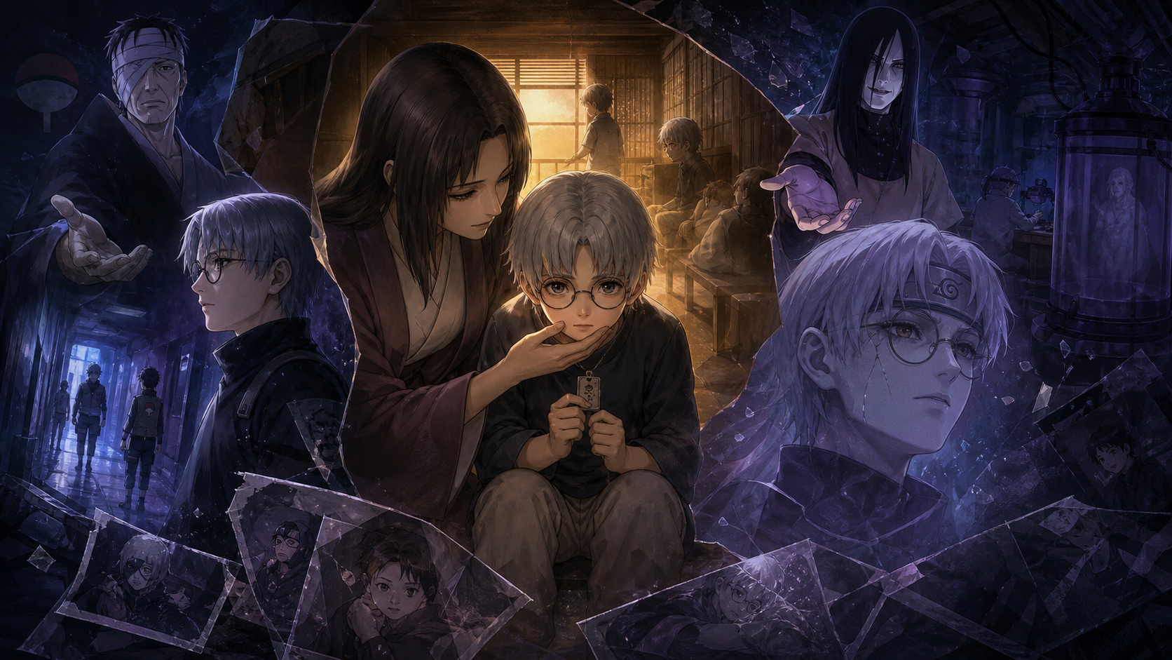 Young Kabuto sits with Nonou at the Leaf orphanage while Root missions, Danzo and Orochimaru fracture his identity in Naruto Shippuden Episode 336