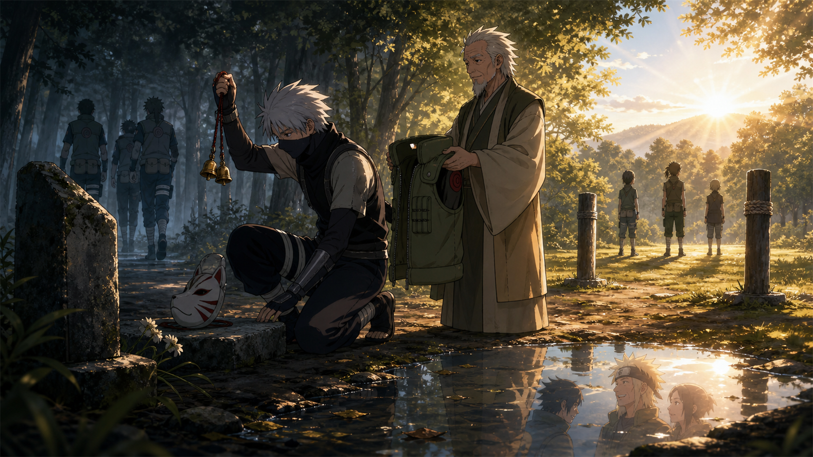 Kakashi sets down his ANBU mask and accepts a jonin vest and bell-test future in Naruto Shippuden Episode 360