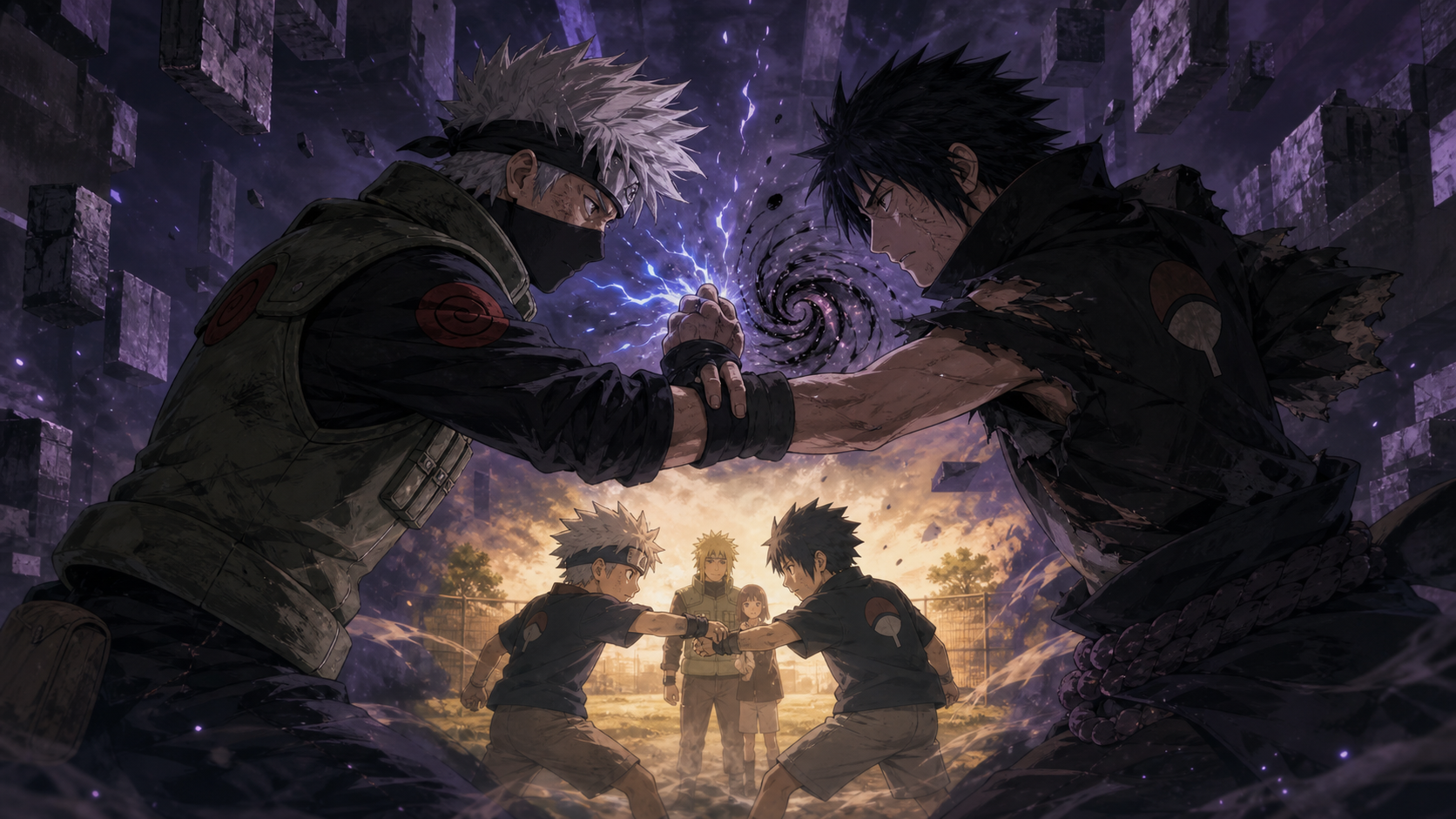 Kakashi and Obito’s adult duel mirrors their childhood sparring in Naruto Shippuden Episode 375