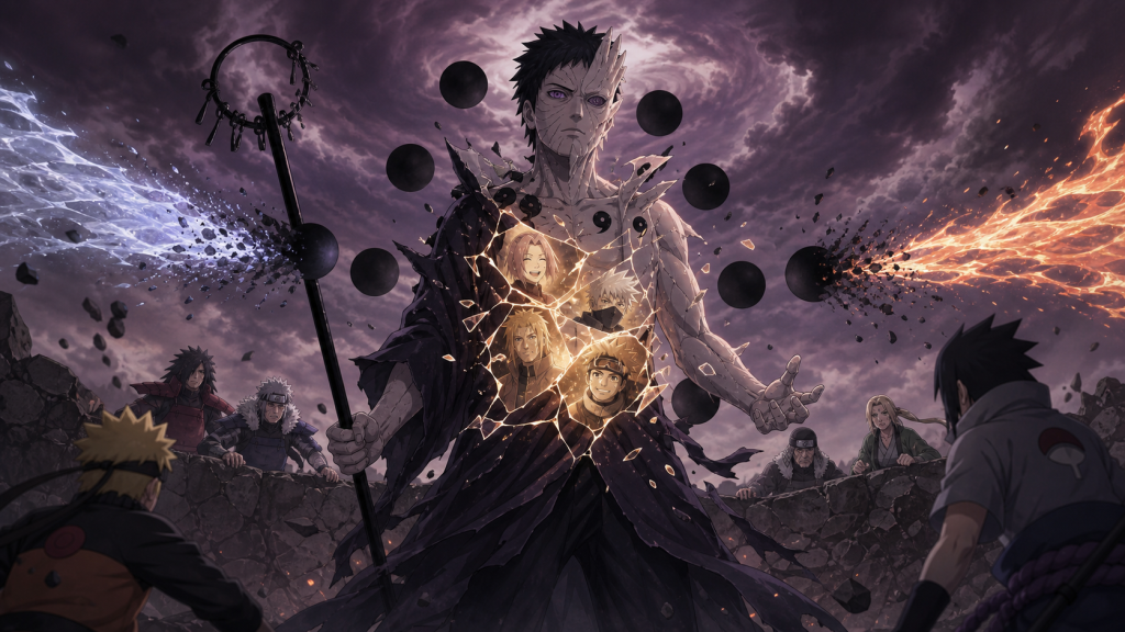 Obito stabilizes the Ten-Tails transformation through memories in Naruto Shippuden Episode 378