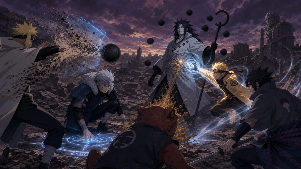 Tobirama teleports Sage Mode Naruto into an opening against Obito in Episode 379