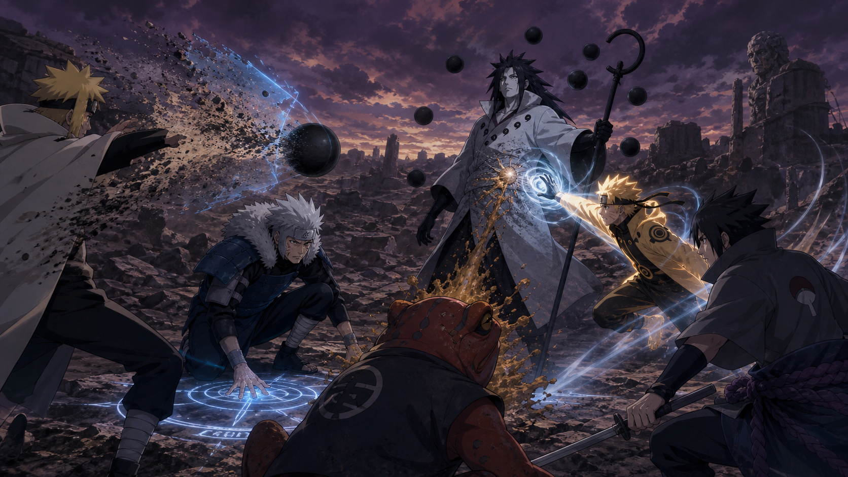 Tobirama teleports Sage Mode Naruto into an opening against Obito in Episode 379