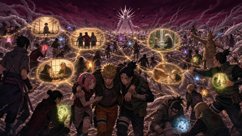 The Allied Shinobi Forces act on shared memories while supporting Naruto in Episode 383