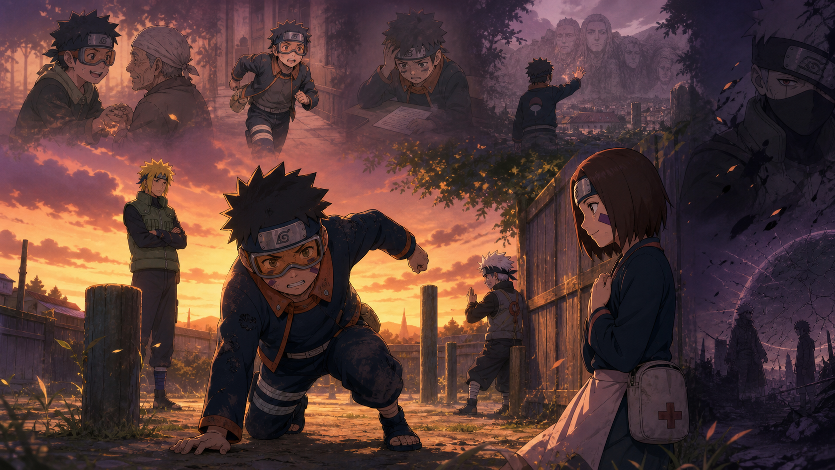 Young Obito rises during training while Rin, Kakashi and Minato witness his effort in Episode 386