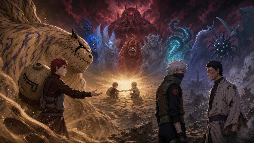 Gaara asks Shukaku for help while Kakashi faces wounded Obito in Episode 388