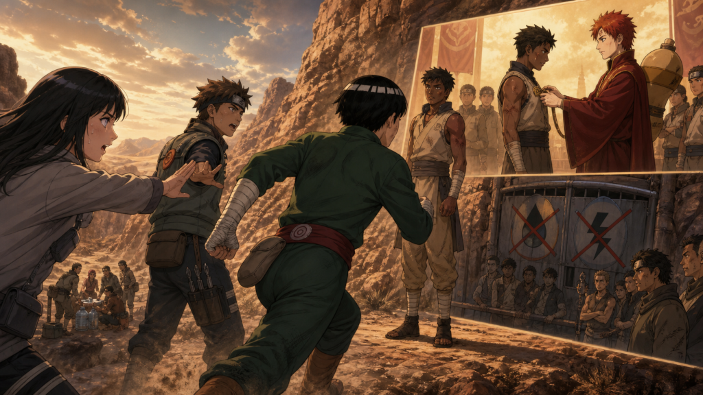 Lee recognizes Shira’s exclusion while Neji and Tenten stop his reckless pursuit in Episode 400