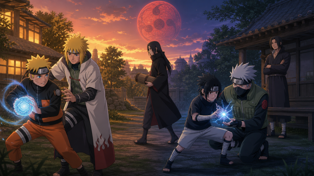 Naruto trains with Minato while Sasuke trains under Kakashi before Fugaku’s distant gaze in Naruto Shippuden Episode 441
