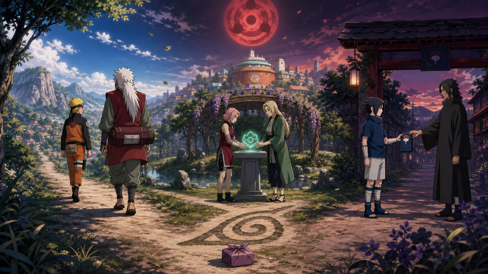 Naruto, Sakura and Sasuke choose separate training paths with Jiraiya, Tsunade and Fugaku in Naruto Shippuden Episode 442