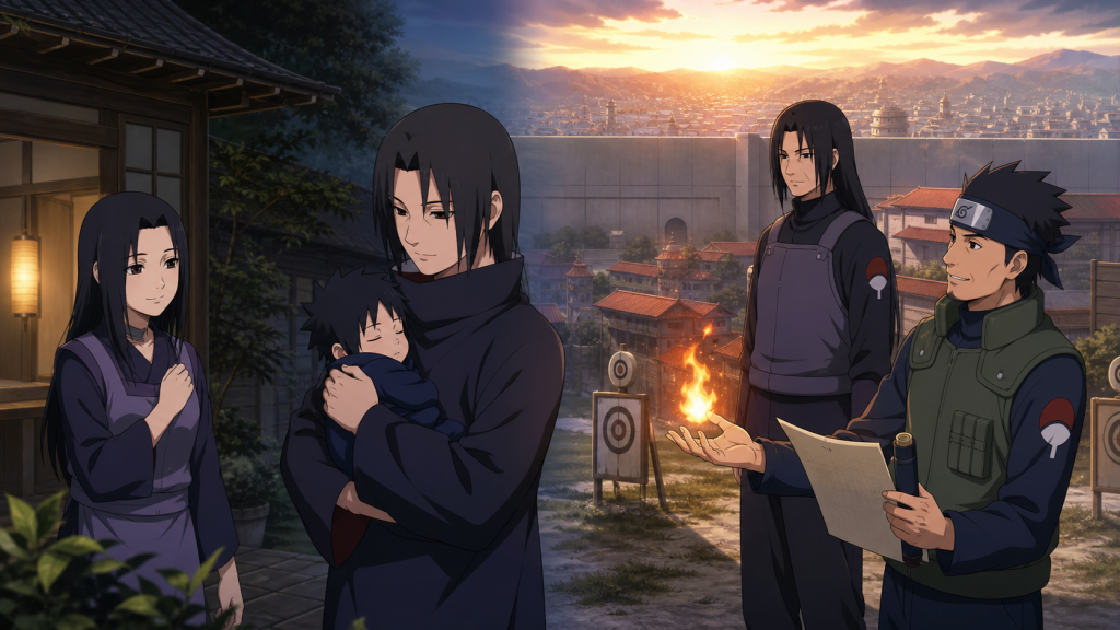 Young Itachi protects baby Sasuke while Konoha calls him a genius in Naruto Shippuden Episode 452