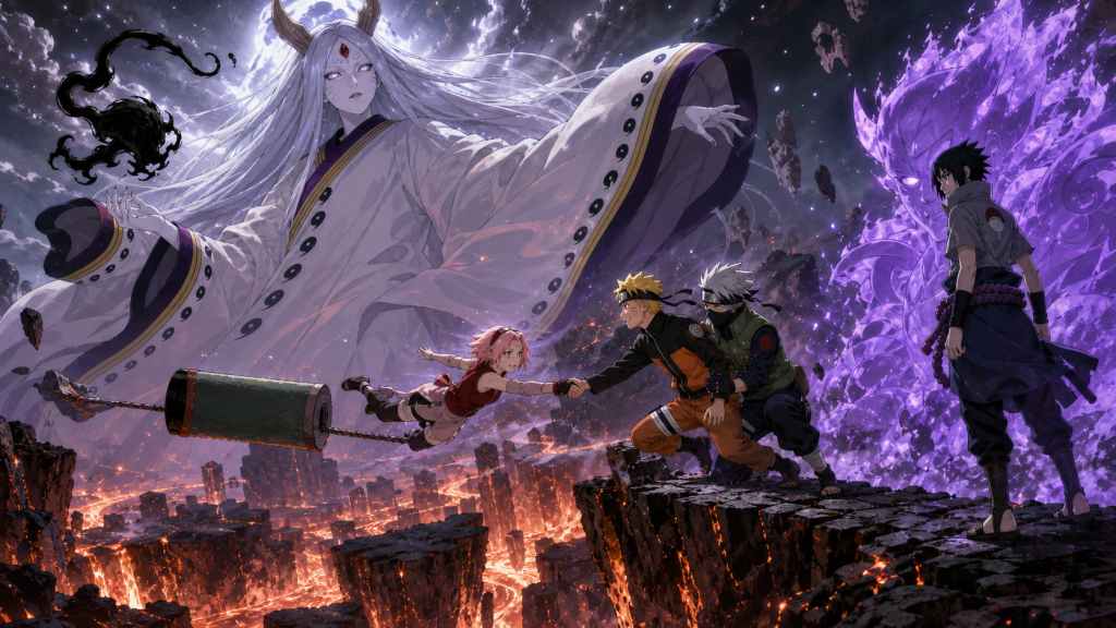 Team 7 adapts to Kaguya’s volcanic dimension in Naruto Shippuden Episode 459