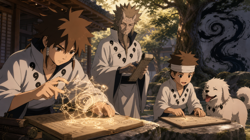 Young Indra studies chakra while Ashura learns beside Shiro in Naruto Shippuden Episode 465