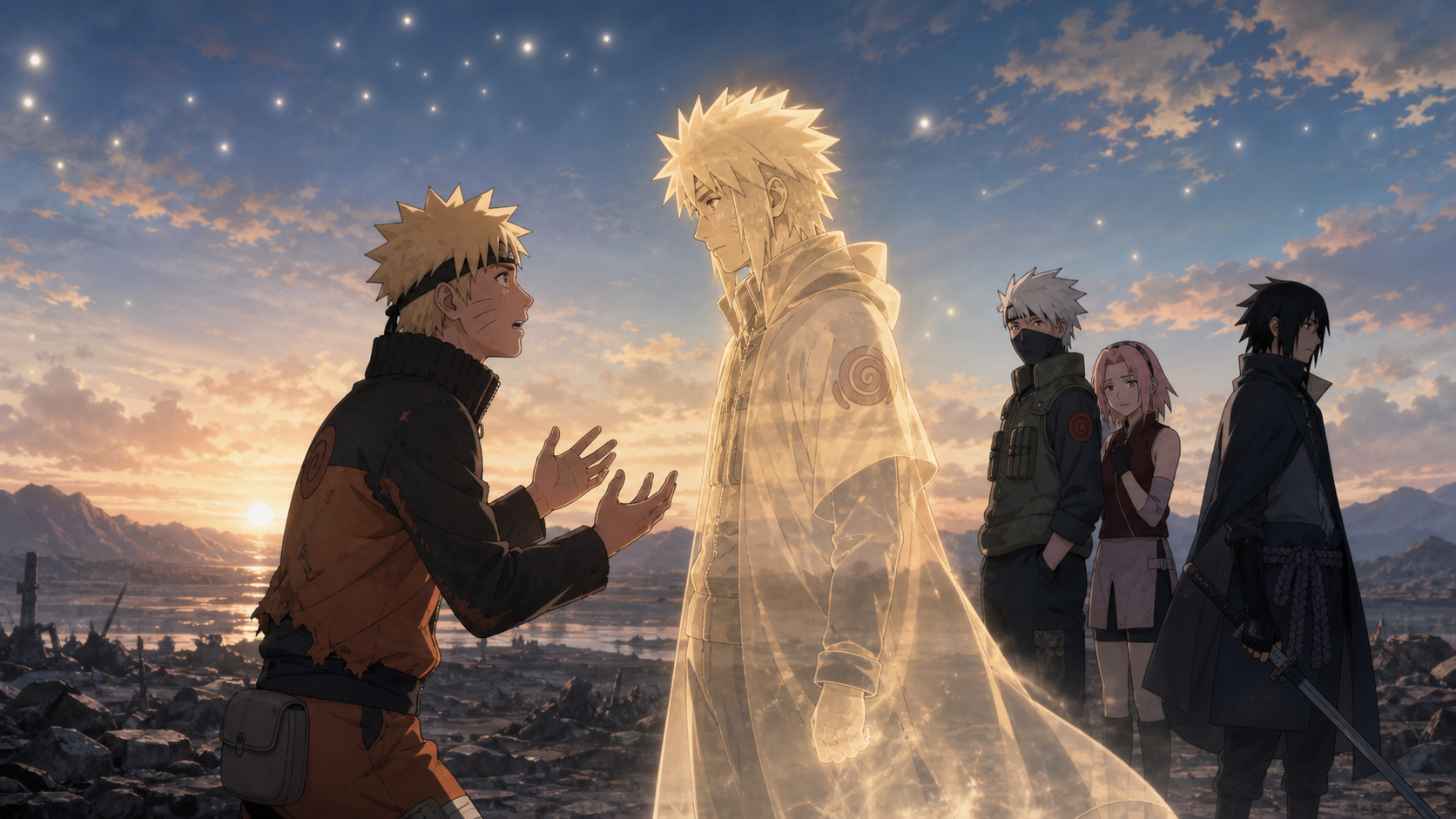 Naruto says goodbye to Minato after Kaguya is sealed in Naruto Shippuden Episode 474
