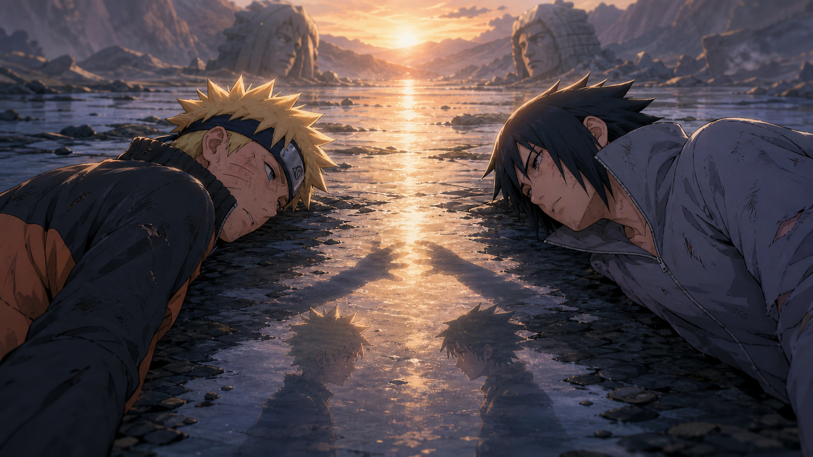 Naruto and Sasuke recognize each other at dawn in Naruto Shippuden Episode 478