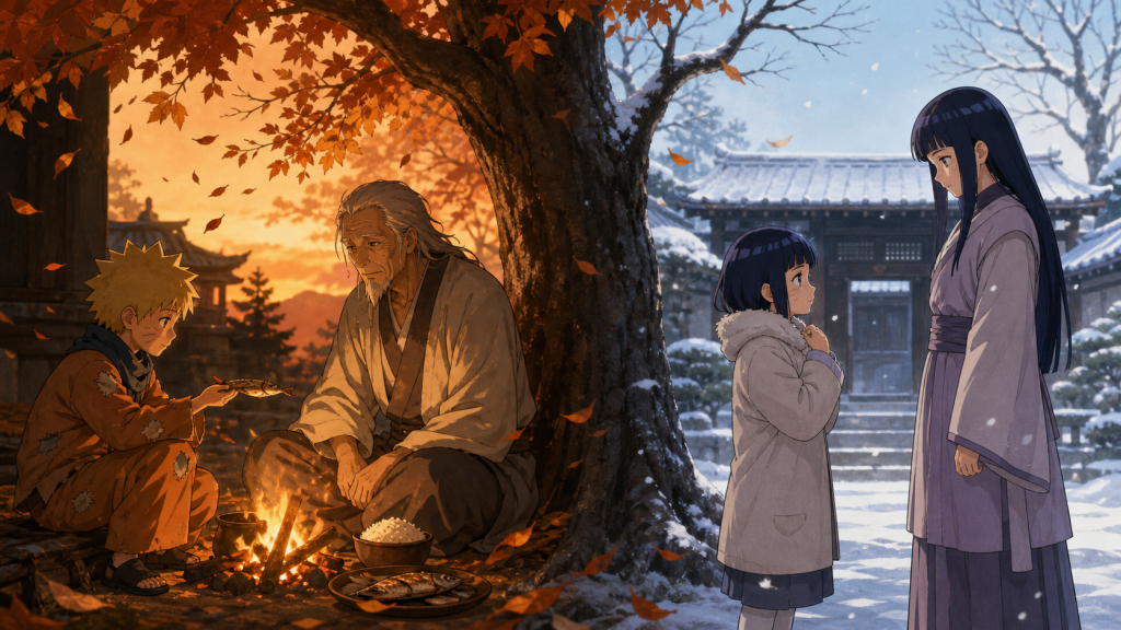 Young Naruto shares food while young Hinata meets Neji in Naruto Shippuden Episode 480