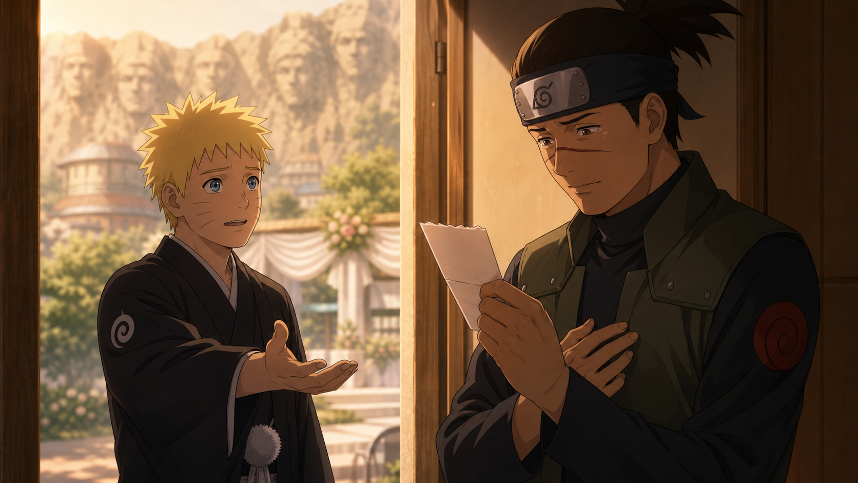 Naruto asks an emotional Iruka to stand as his father on the wedding morning in Naruto Shippuden Episode 500