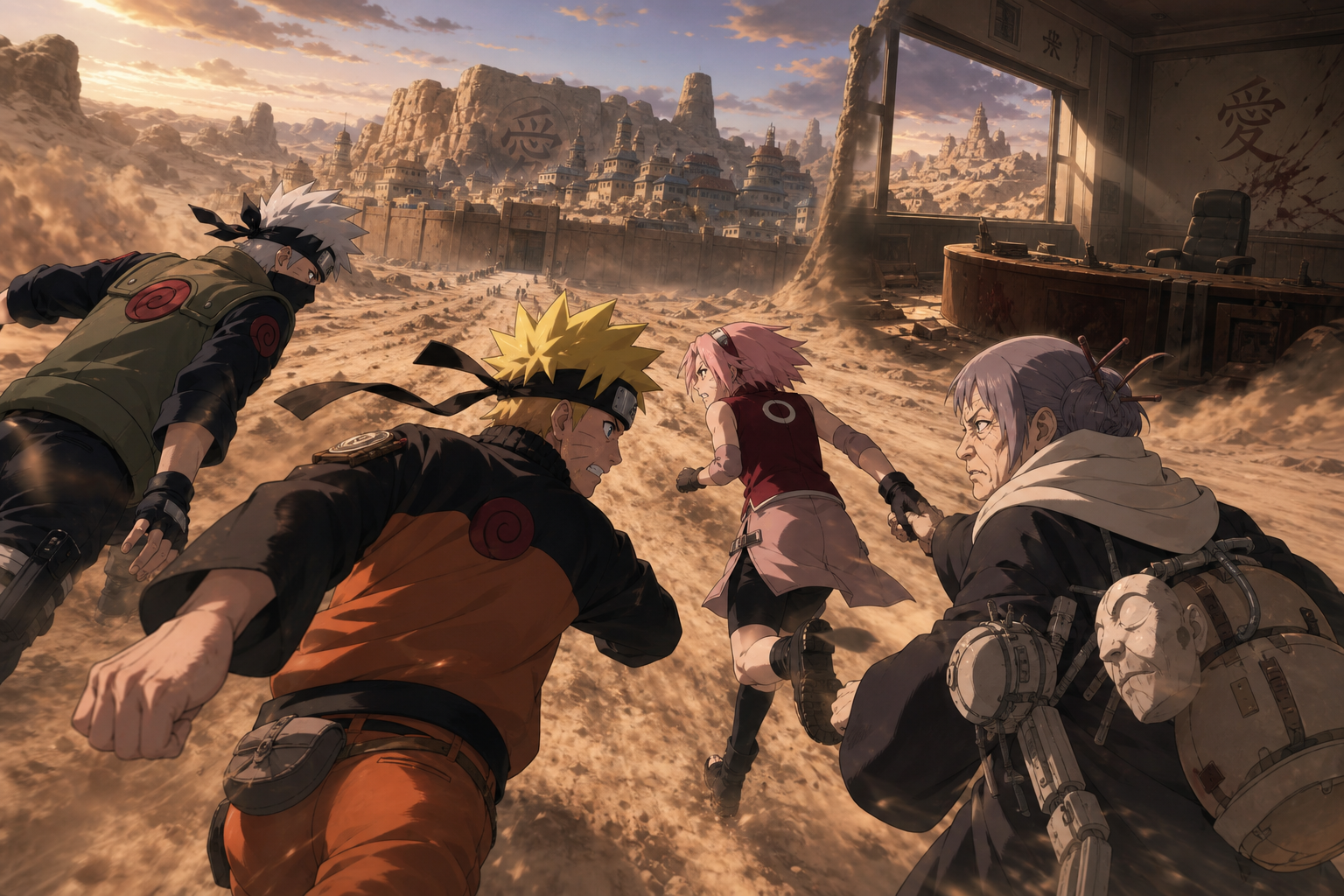 Naruto, Sakura and Kakashi begin the Kazekage Rescue Mission