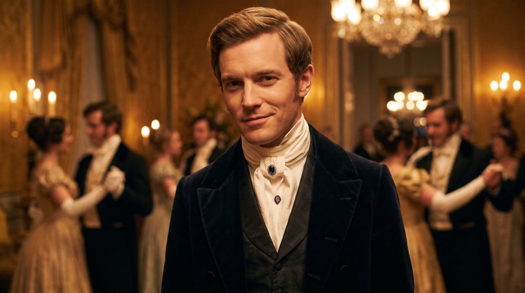 Original fan art of Lord Beckham at the edge of a ballroom