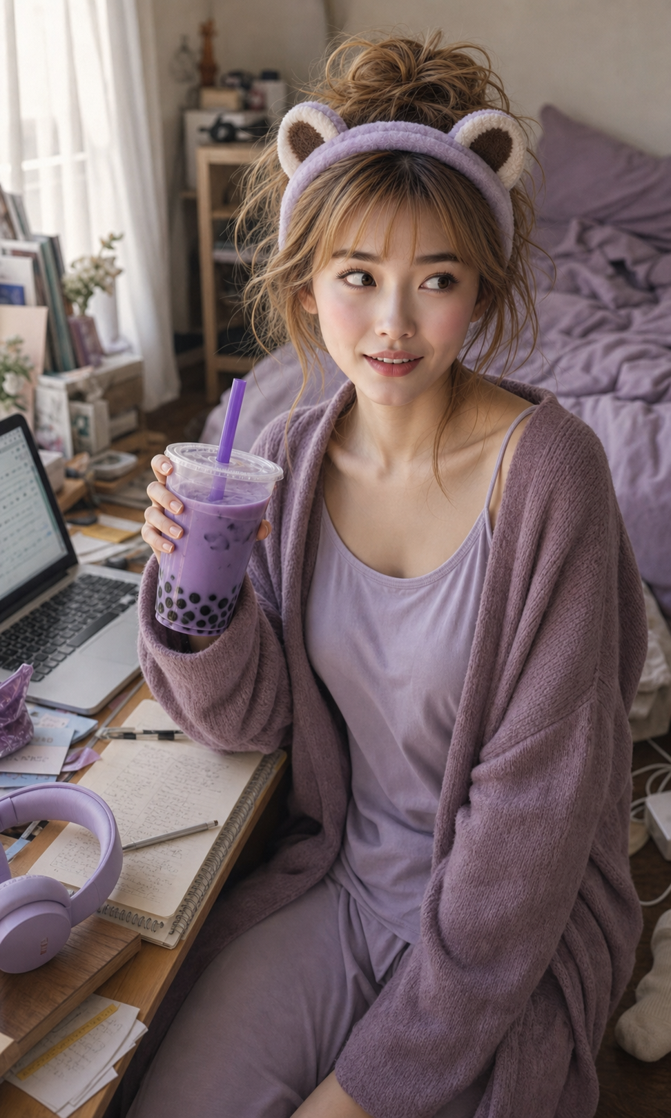 RaeRae with her signature purple boba