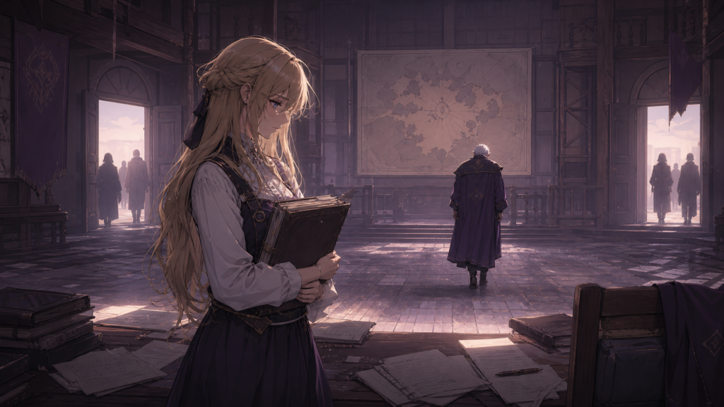 Lucy keeps records in an emptied guild while Makarov leaves toward Alvarez
