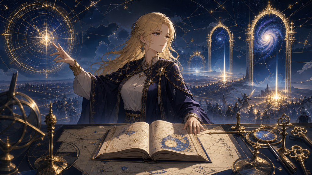 Lucy coordinates celestial gates, maps, keys, and a magical book