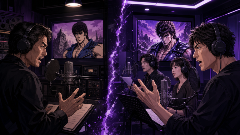Fictional Japanese performers record classic and modern Kenshiro interpretations in two booths