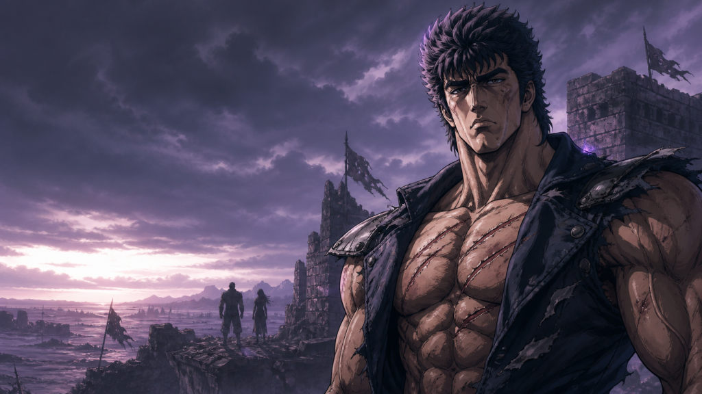 Modern older Kenshiro fan art overlooking the Land of Shura for the Fist of the North Star 2 episode guide