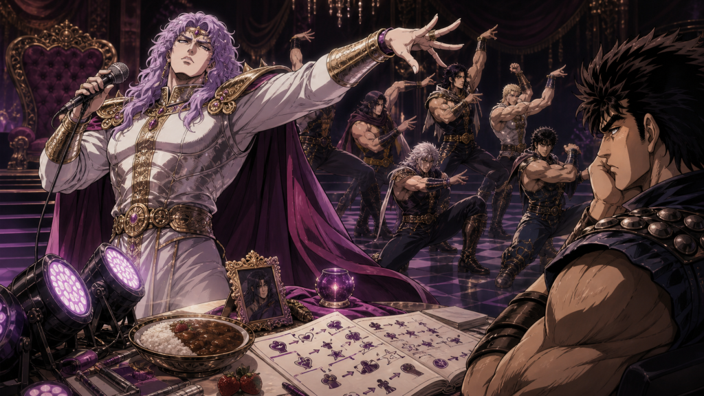 Souther leads an absurd Nanto idol rehearsal while Kenshiro watches