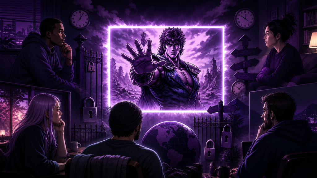 Fans across regions face clocks, gates, and one global screen carrying Kenshiro
